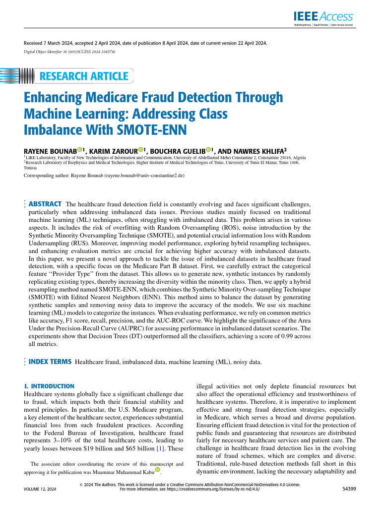 Medicare Fraud Detection via SMOTE-ENN | PDF | Machine Learning ...