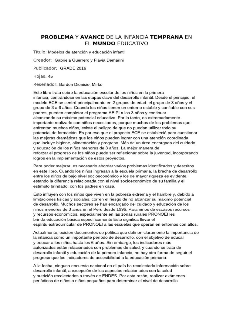 Avances en Educación Infantil Global | PDF | Desarrollo infantil ...