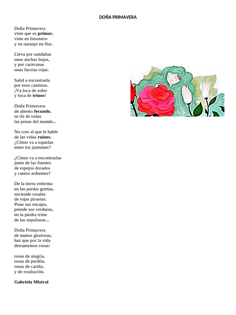 Poema "Doña Primavera" de Mistral | PDF
