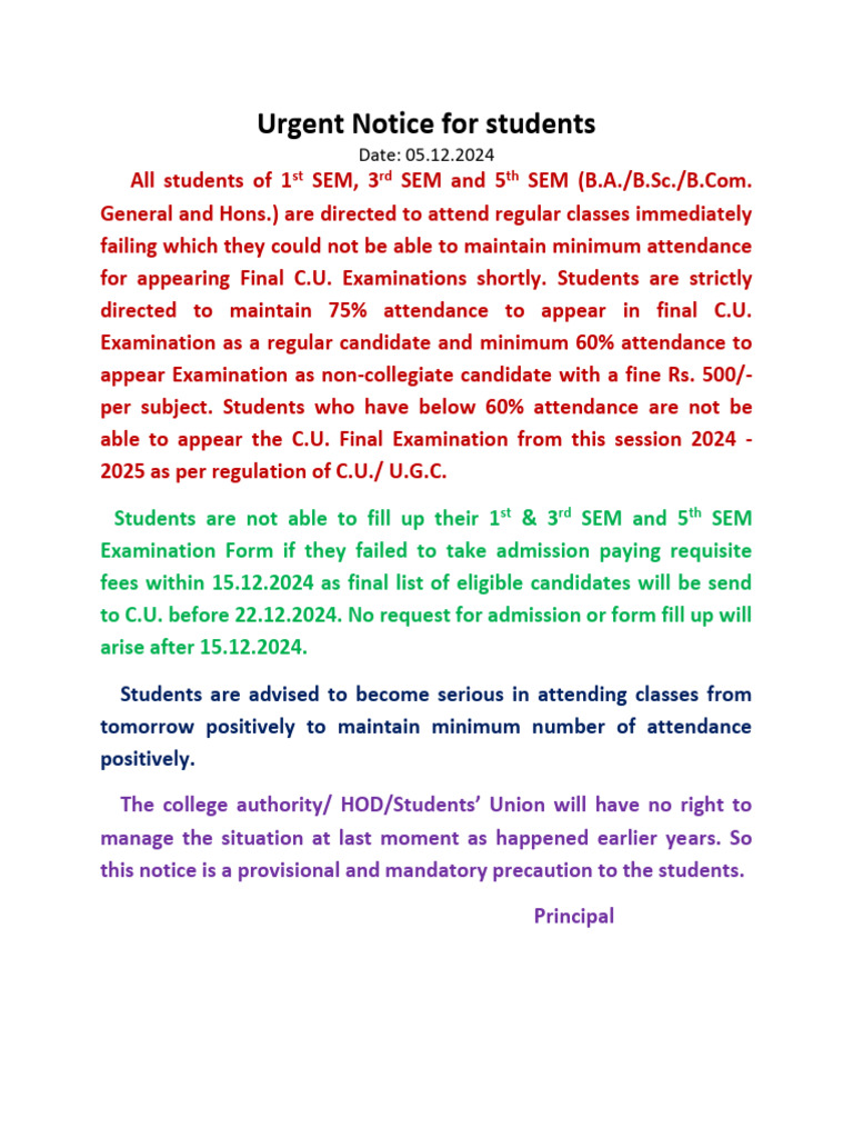 Attendance Requirement for C.U. Exams | PDF