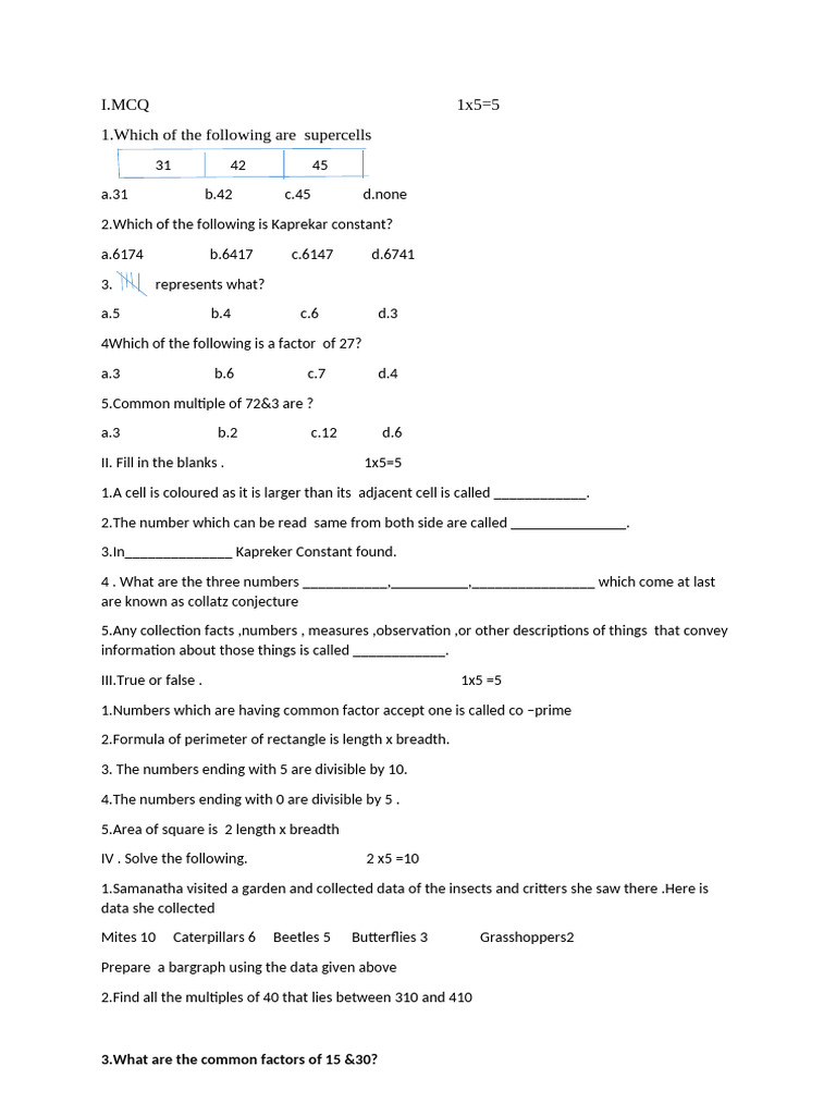 Math Quiz: Supercells, Factors, and Constants | PDF