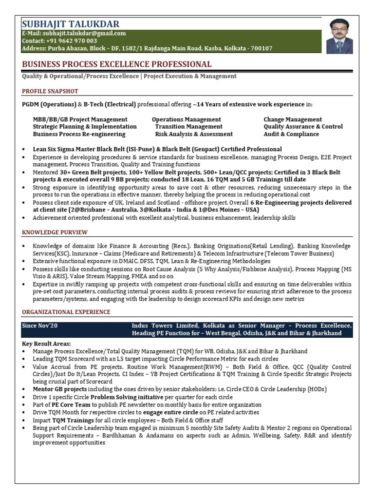Six Sigma Consultant in Operations Excellence | PDF | Six Sigma | Economies