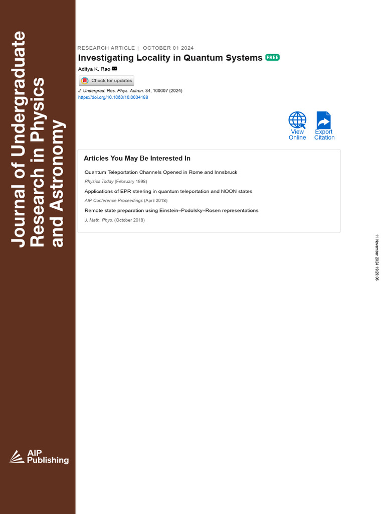 Locality Analysis in Quantum Systems | PDF | Quantum Mechanics ...