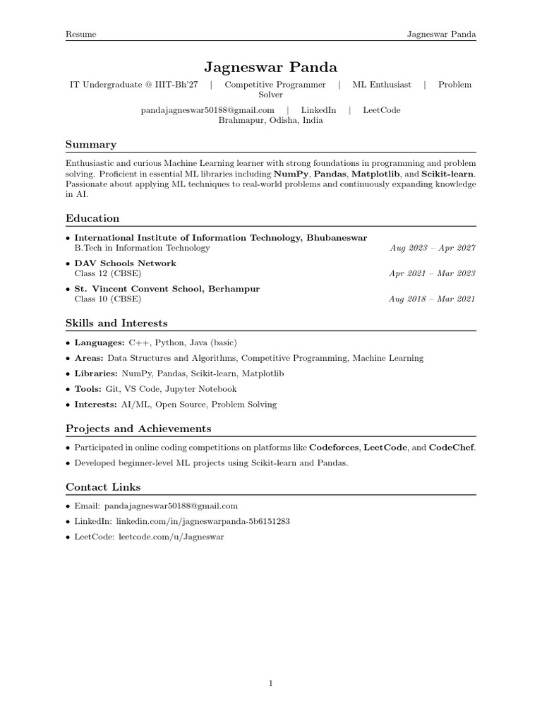 Jagneswar Panda's IT Resume | PDF
