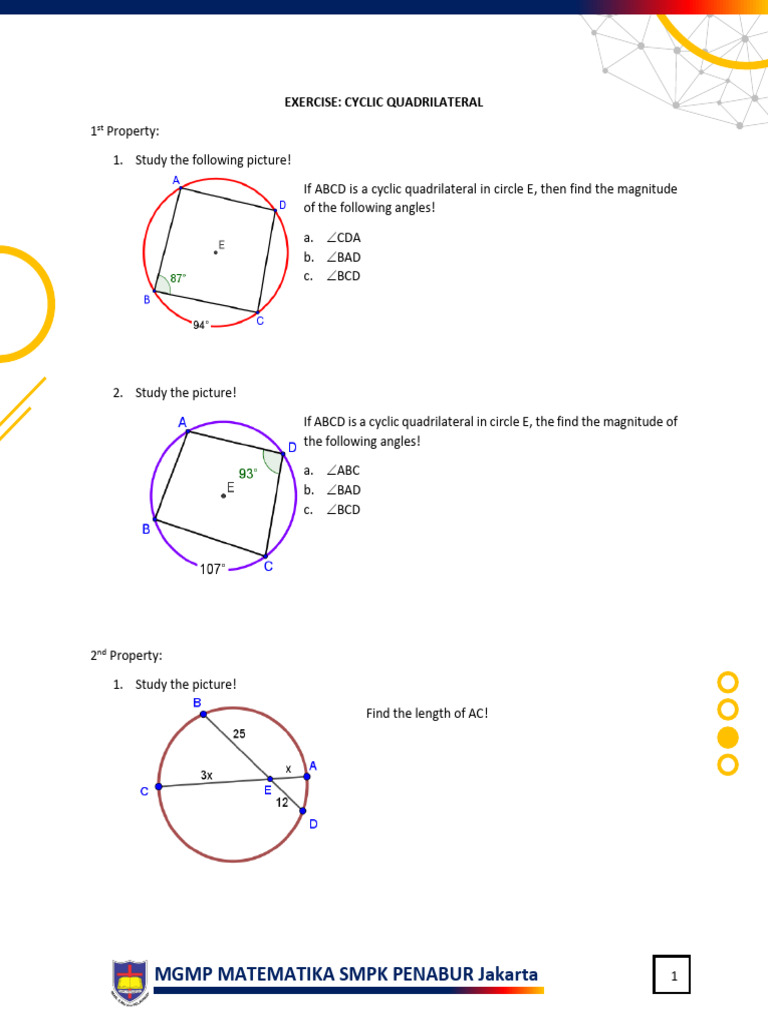 Circle 2-Cyclic Quadrilateral-Exercise - 241018 - 153243 | PDF