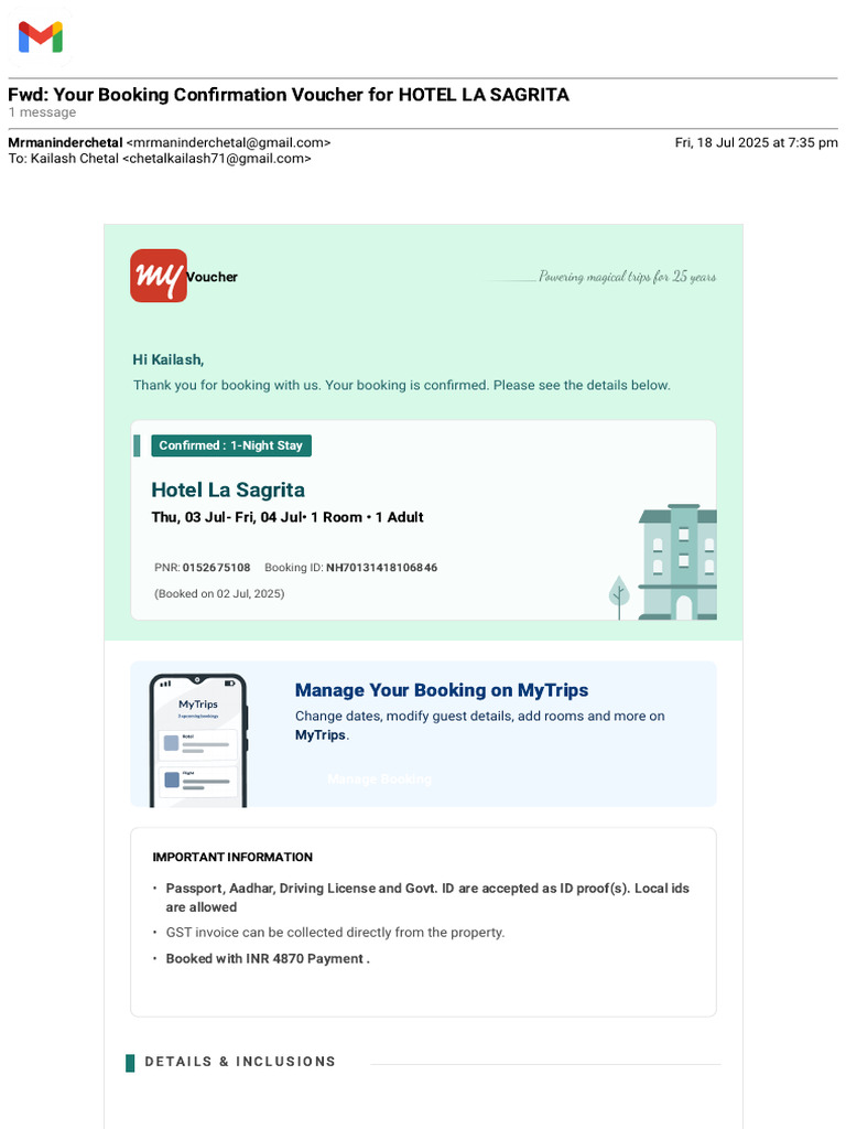 Your Booking Confirmation Voucher For HOTEL LA SAGRITA | PDF