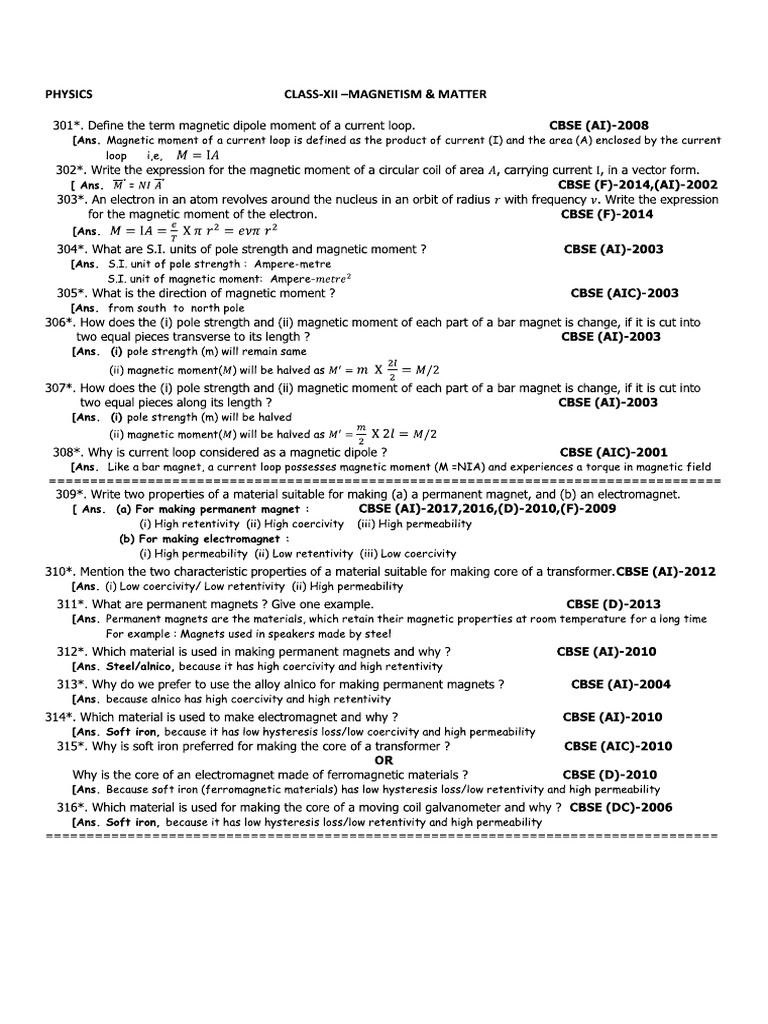 Xii Cbse Phy Chapter 5 Faq | PDF