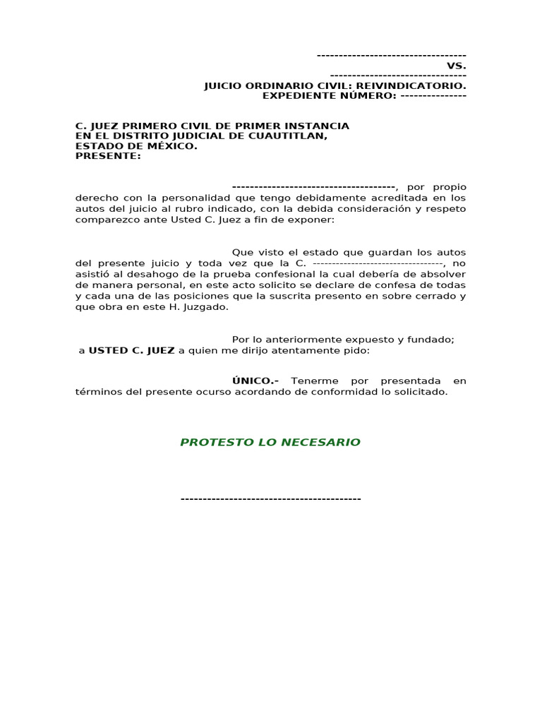 Solicitud de declaración de confesa | PDF