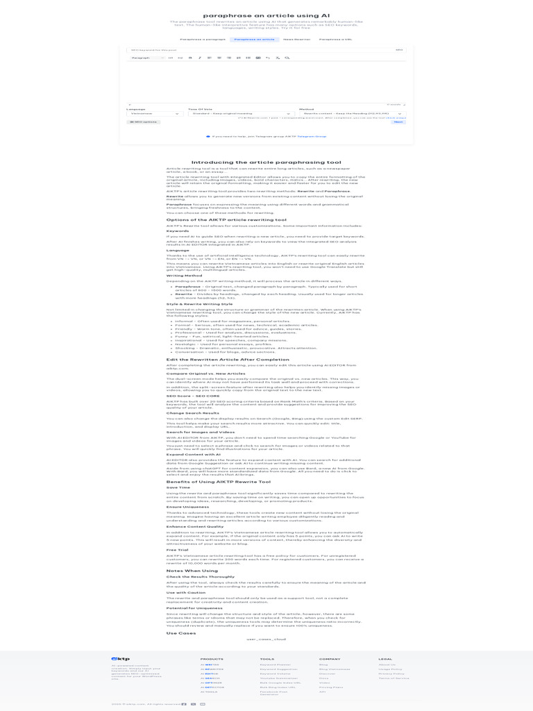 Free Paraphrase An Article Using AI | PDF | Search Engine Optimization ...