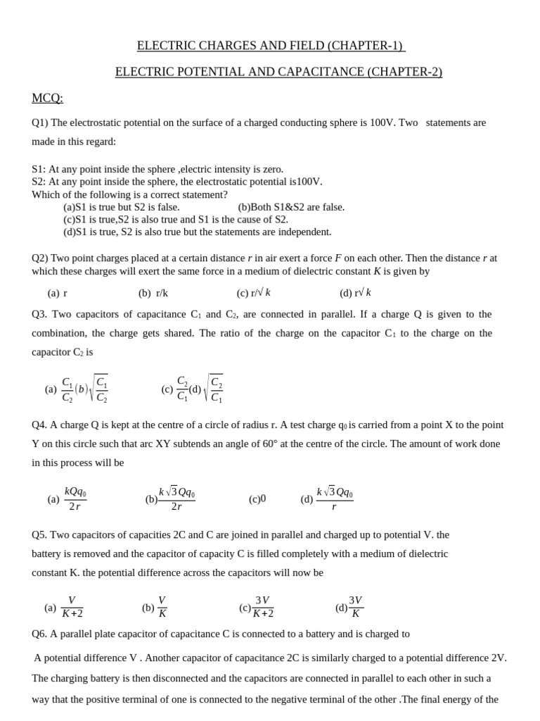 Capacitor Concepts and Questions | PDF | Capacitance | Capacitor
