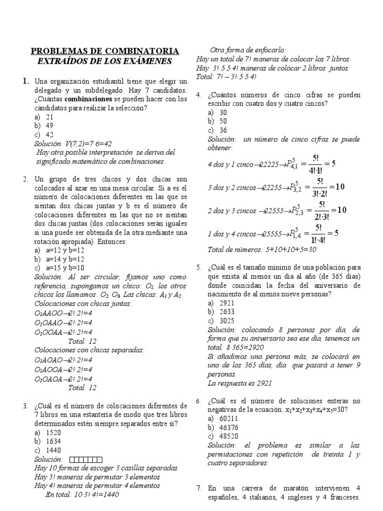 Analisis Combinatorio | PDF | Permutación | Ecuaciones