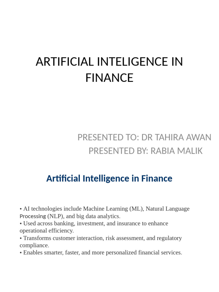 AI Applications in Finance Overview | PDF | Artificial Intelligence ...
