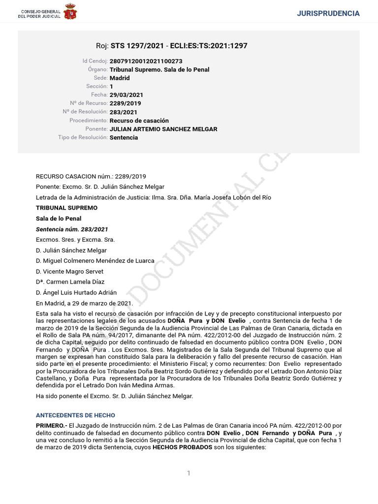 STS 1297 2021 Autoincriminacion | PDF | Fiscal | Castigos