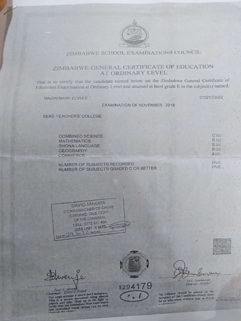 G.C.E O Level Certificate | PDF