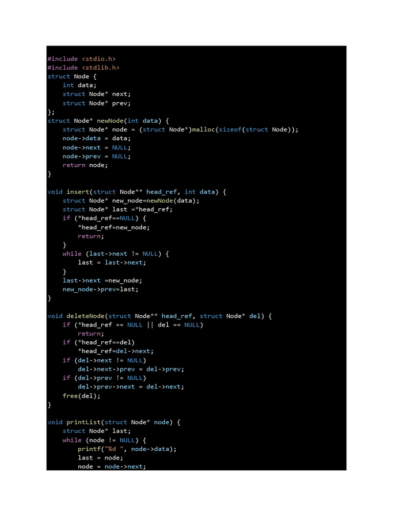 C Doubly Linked List Operations | PDF