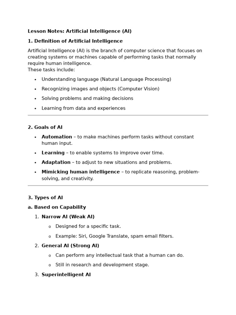 Lesson Notes on Artificial Intelligence | PDF | Artificial Intelligence ...