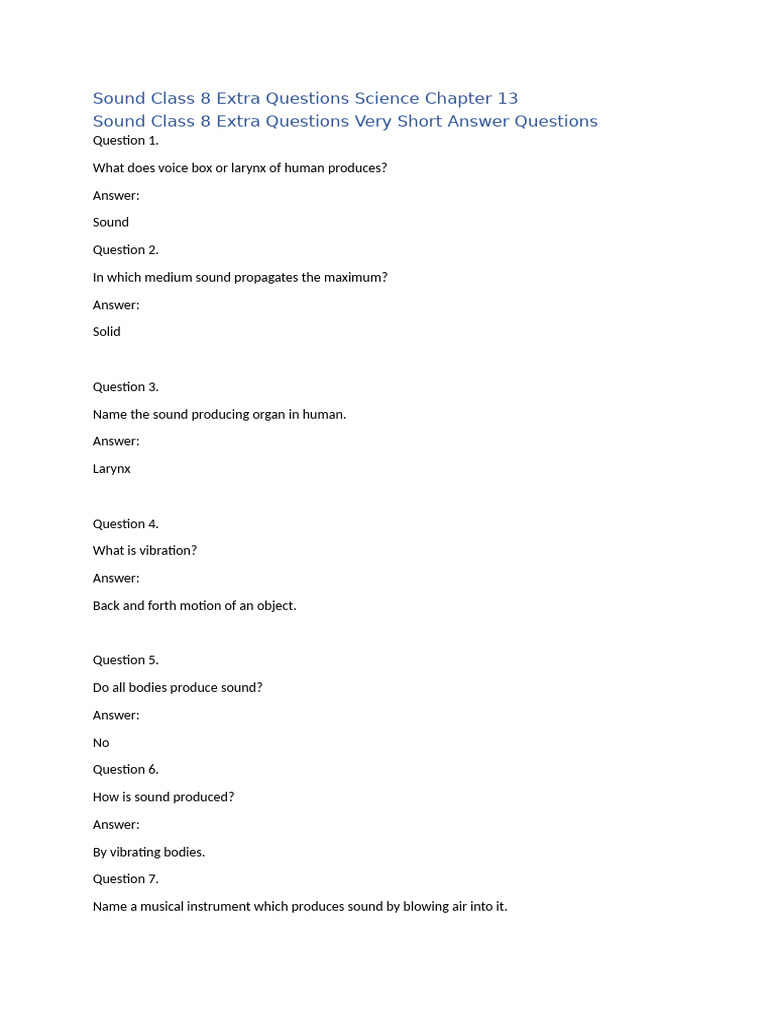 Class 8 Sound Extra Questions Guide | PDF | Sound | Noise