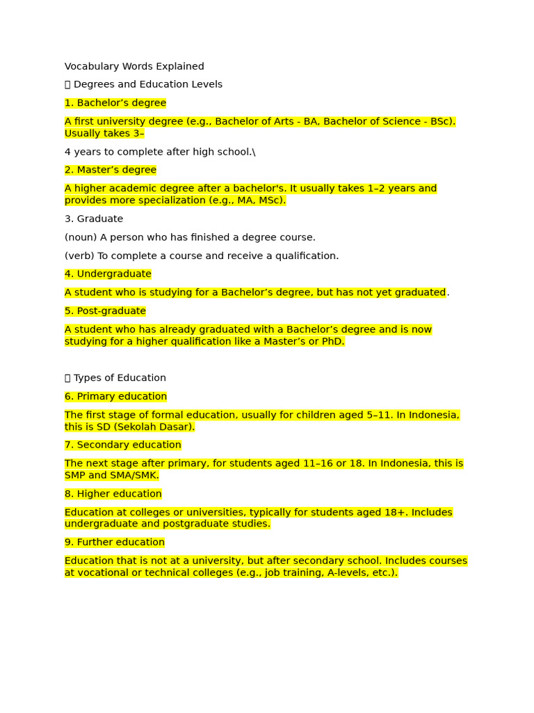 Vocabulary Words Explained | PDF