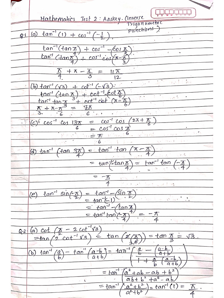 Maths Test 2 Anskey | PDF