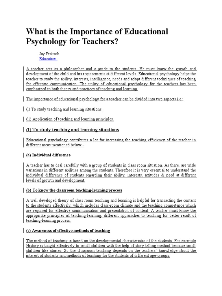 What is the Importance of Educational Psychology for Teachers