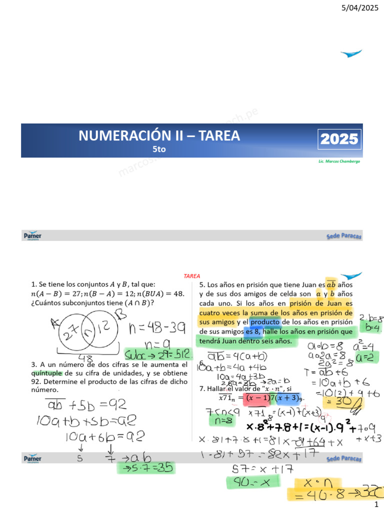 Problemas de Conjuntos y Números Matemáticos | PDF