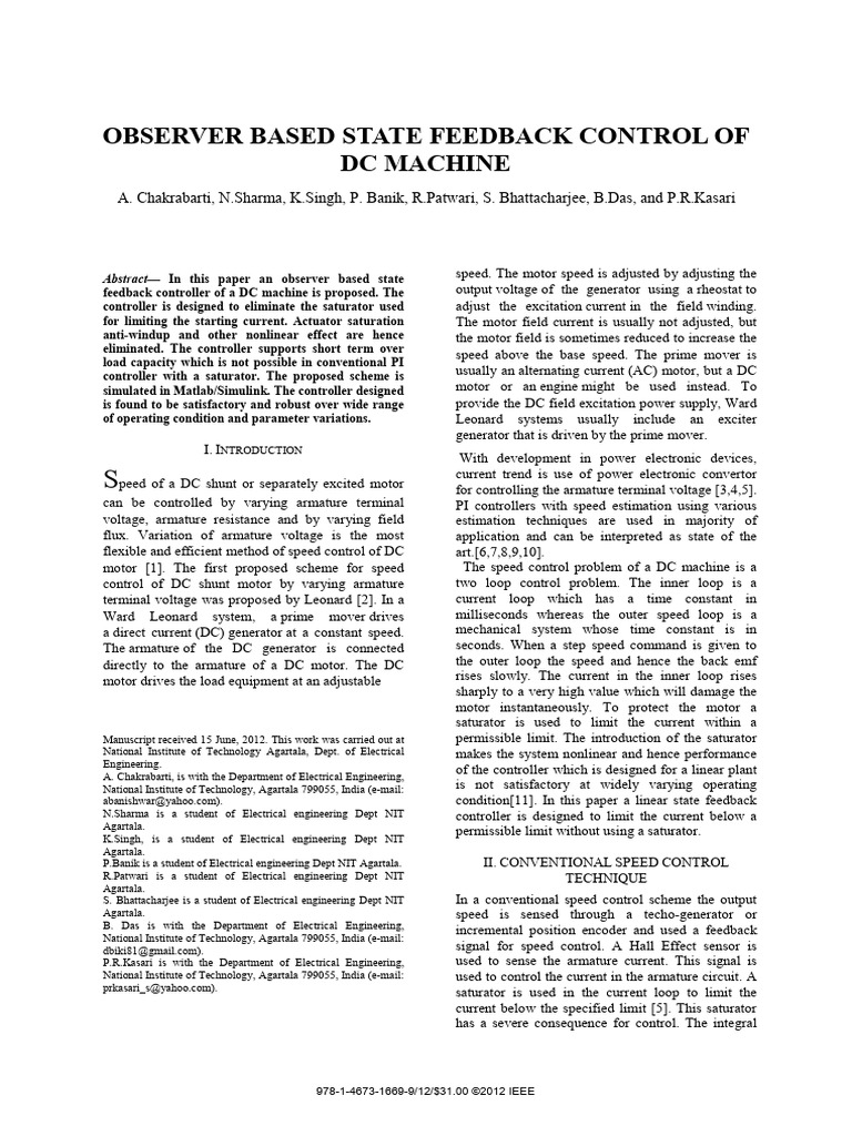 Observer-Based DC Motor Control System | PDF | Control Theory ...
