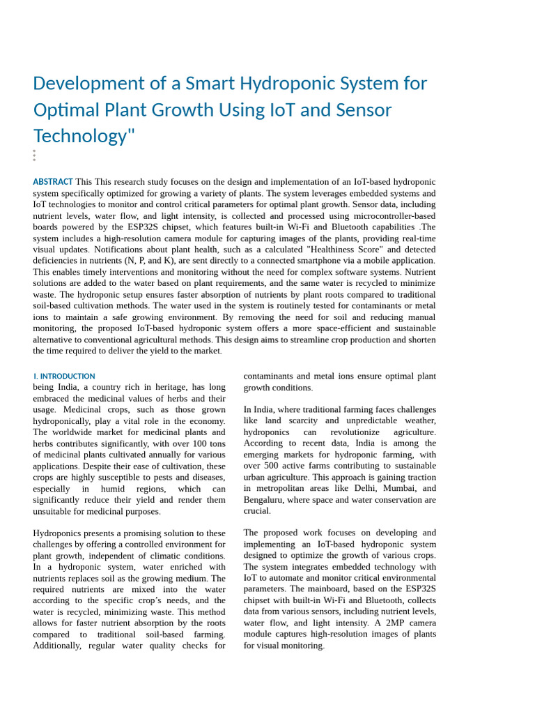 IoT-Enhanced Hydroponic System Design | PDF | Plant Nutrition | Hydroponics
