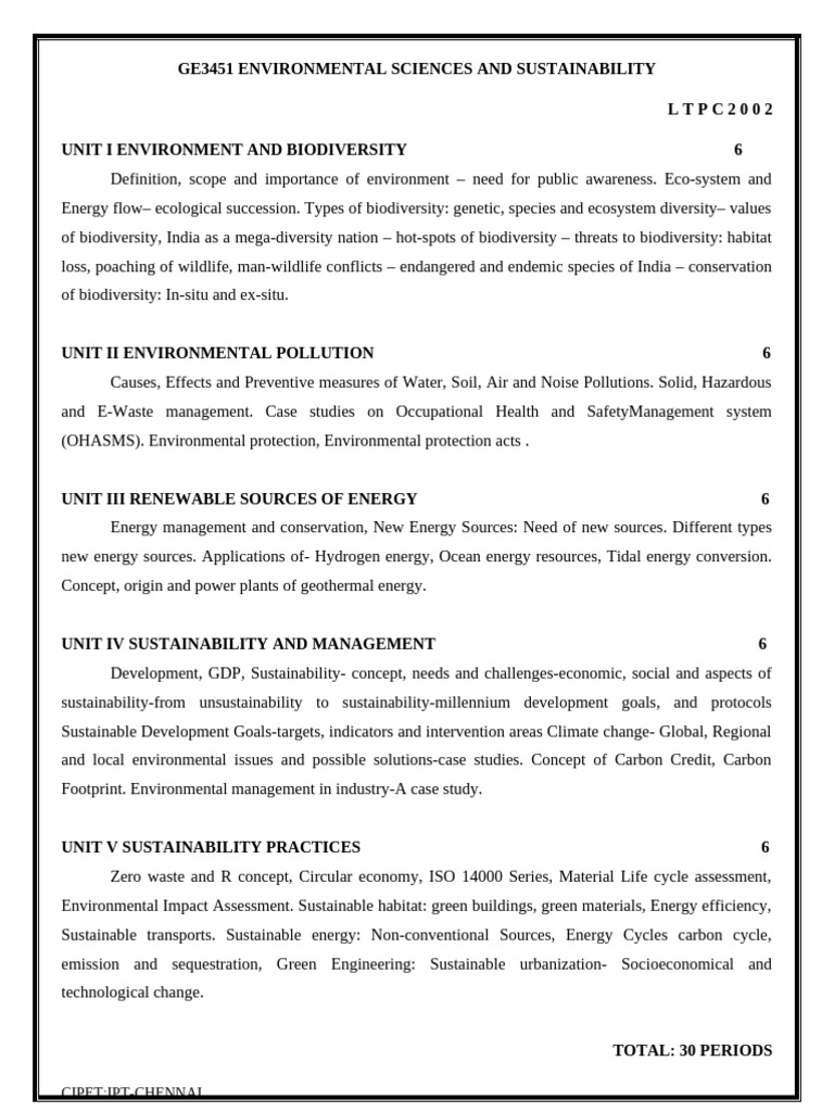 Environmental Sciences and Sustainability Course | PDF | Sustainability ...