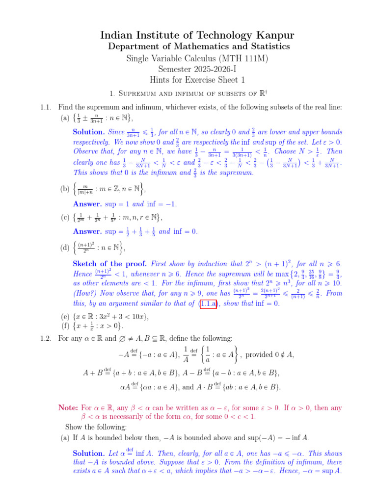 Hints For Exercise Sheet 1 | PDF | Mathematical Objects | Arithmetic