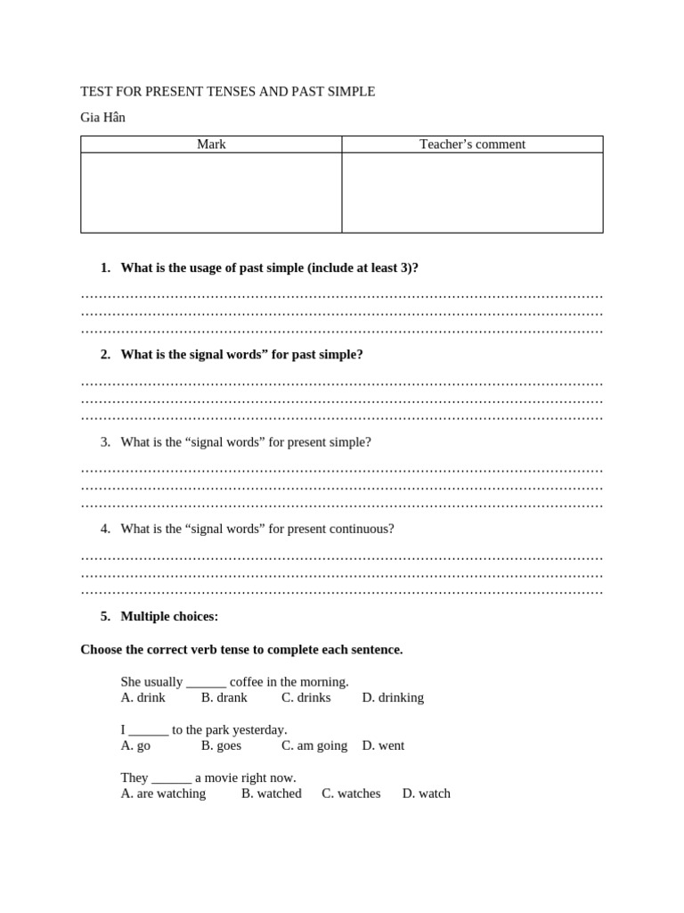 Test for Present Simple and Present Continuous | PDF | Linguistics ...