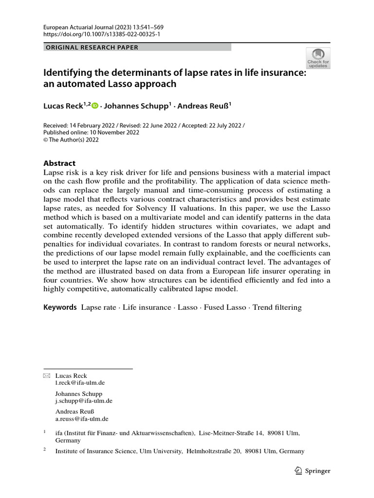 Identifying The Determinants of Lapse Rates in Life Insurance | PDF ...