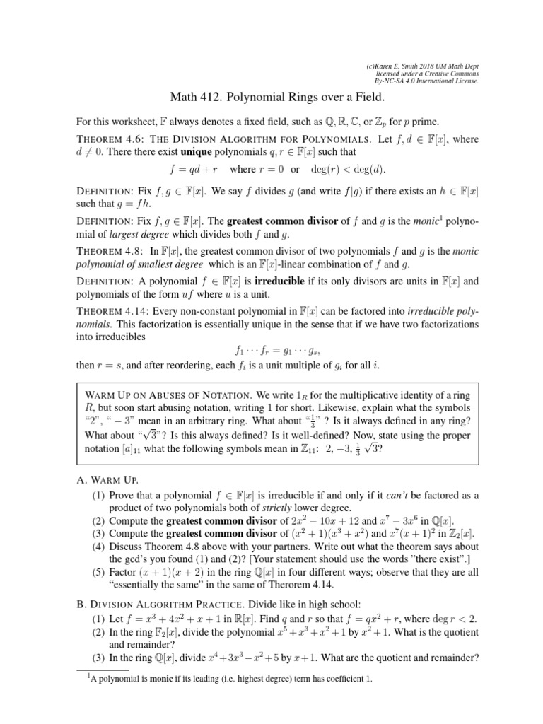 Polynomial Rings and GCD Theorems | PDF | Field (Mathematics) | Polynomial