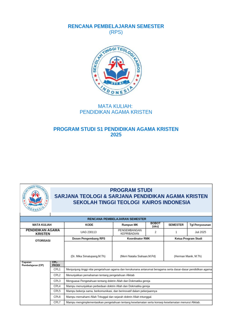 Rencana Pembelajaran Pendidikan Agama Kristen | PDF