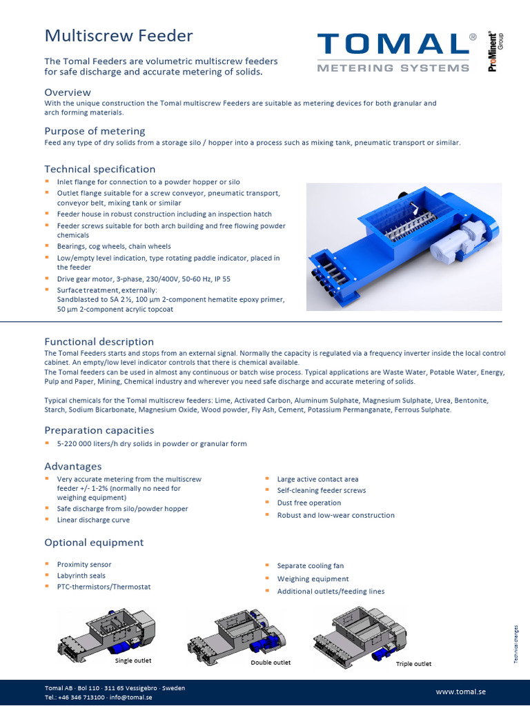 Tomal Multiscrew Feeders Overview | PDF | Solid | Water