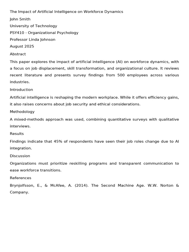 APA Research Paper AI Workforce | PDF