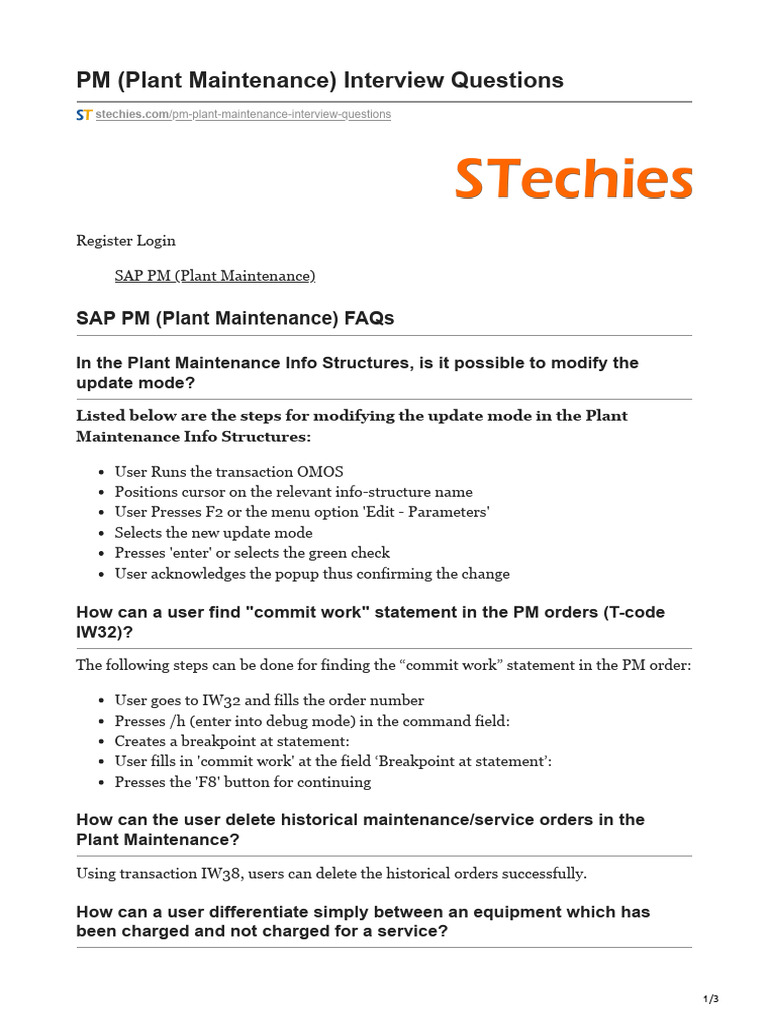 Plant Maintenance Interview Questions