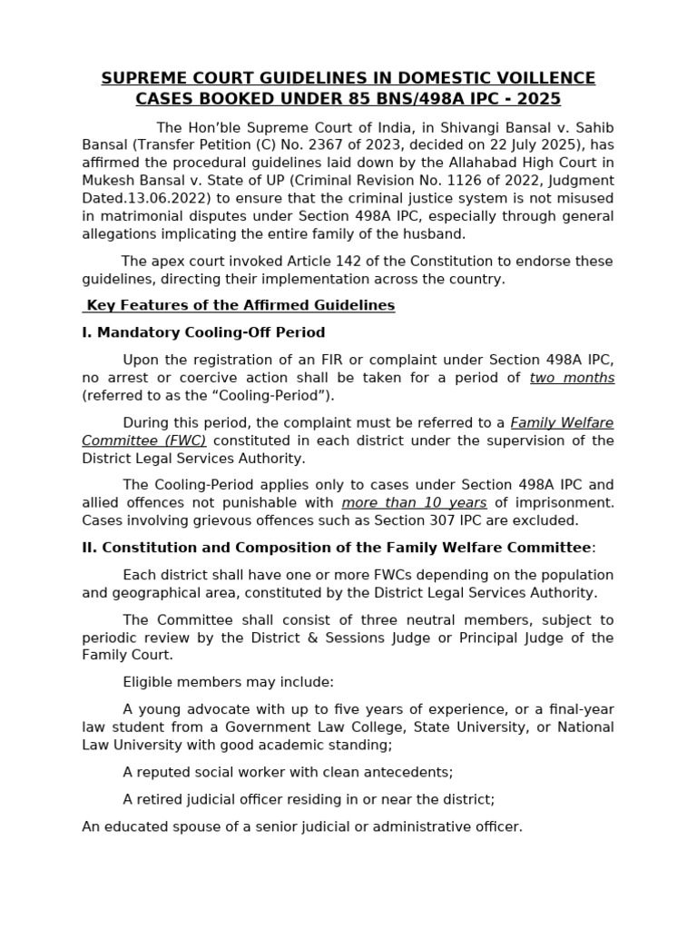 Supreme Court Guidelines on 498A IPC | PDF | Supreme Court Of India ...