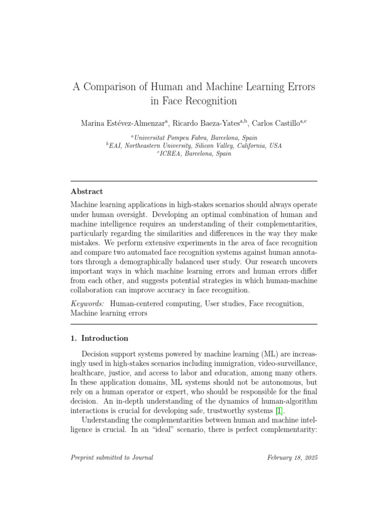 Human vs. Machine Errors in Face Recognition | PDF | Accuracy And ...