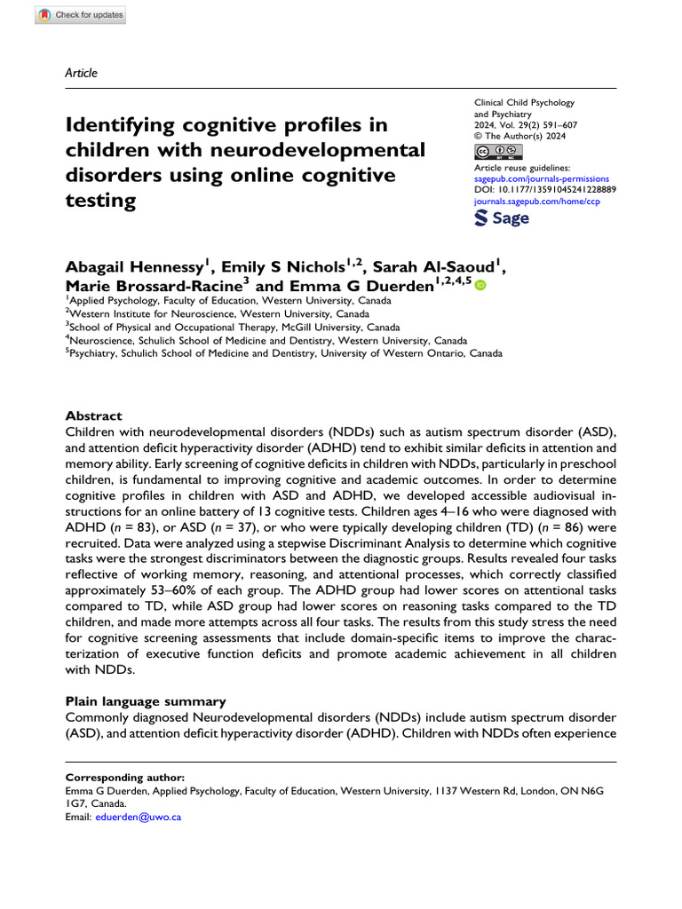 Cognitive Profiles in Children with NDDs | PDF | Attention Deficit ...