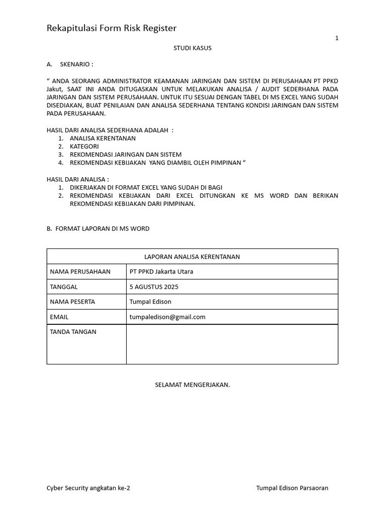 Rekapitulasi Risk Register | PDF