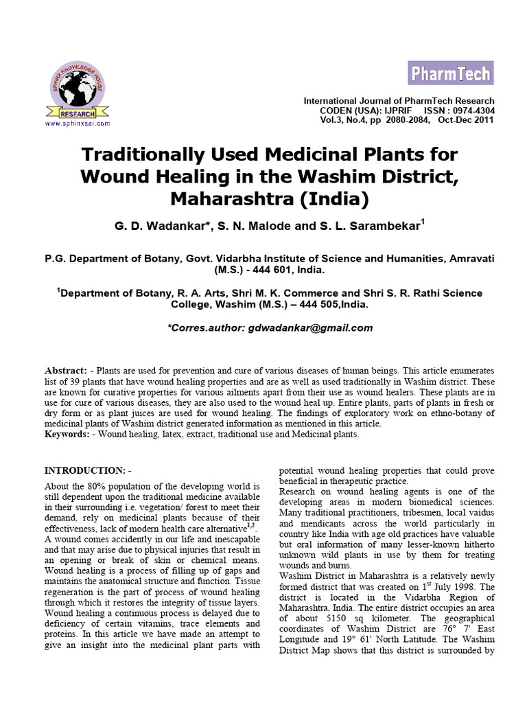 Traditionally Used Medicinal Plants For Wound Healing in The Washim ...