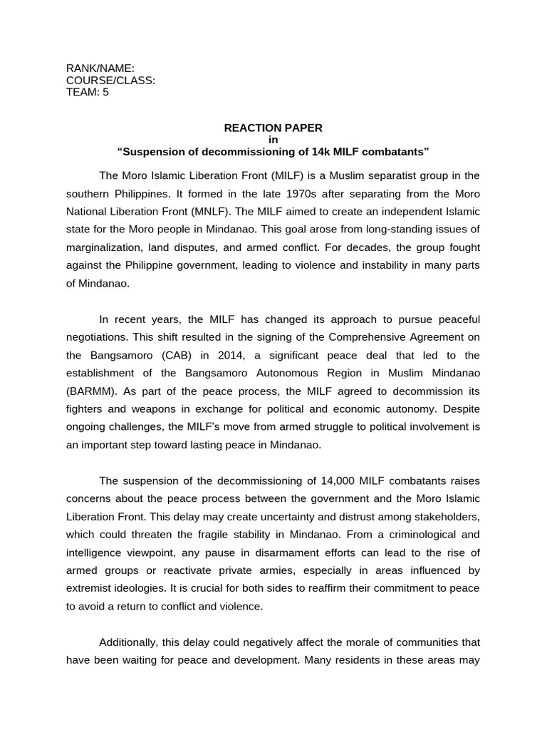 REACTION PAPER (Individual) | PDF | Philippines | International Relations