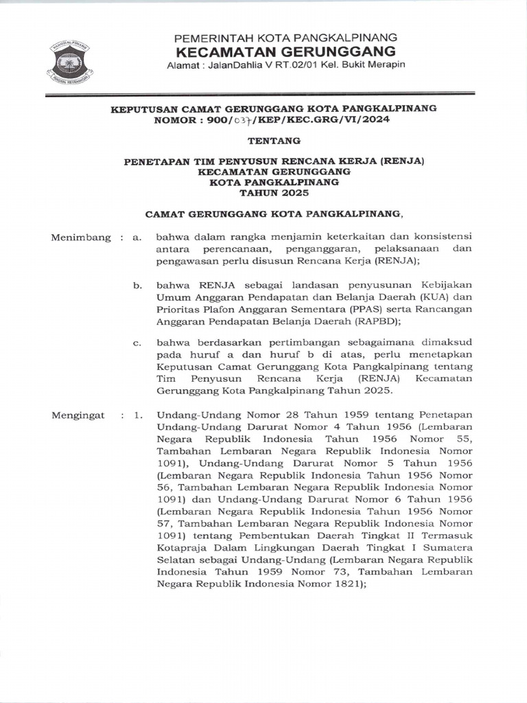 SK Tim Penyusun Renja | PDF