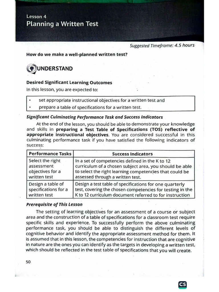 Lesson 4 Planning A Written Test | PDF