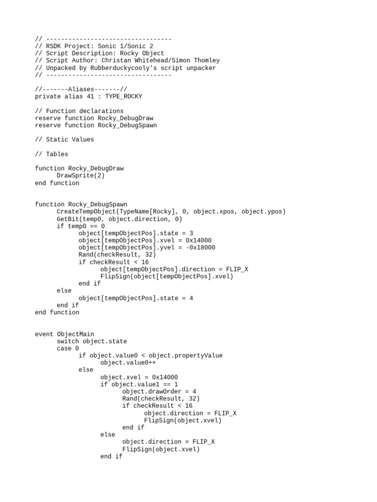 Sonic 1/Sonic 2 Rocky Object Script | PDF | Video Game Franchises ...
