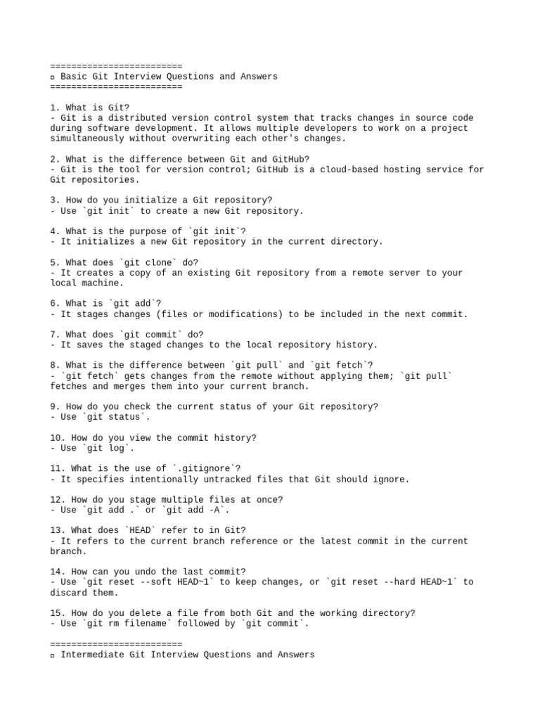 Git Interview Q&A Guide | PDF | Version Control | Computer Science