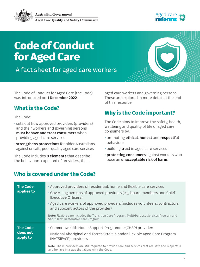 Aged Care Code of Conduct Overview | PDF | Violence | Safety