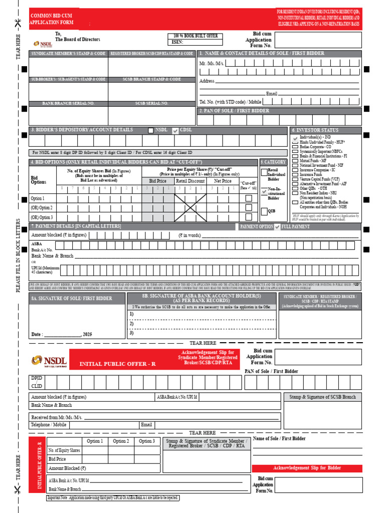 Bid Cum Application Form for IPO | PDF