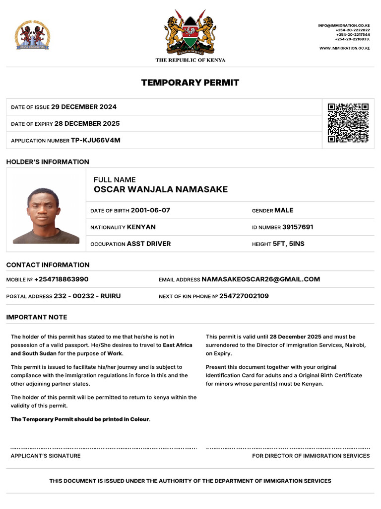 TP Kju66v4m Temporary Permit | PDF
