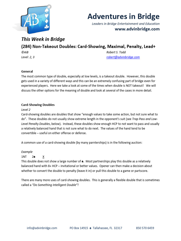 Understanding Non-Takeout Doubles in Bridge | PDF | Contract Bridge ...